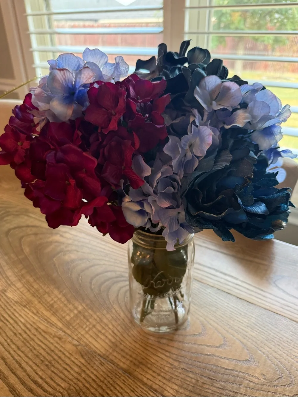 Artificial Hydrangea Bouquet - Blue, Purple, Burgundy -